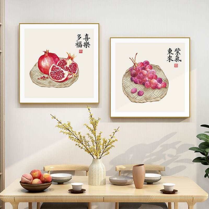 多子多福石榴装饰画新中式餐厅挂画厨房饭店酒店包间壁画吉祥水果图片
