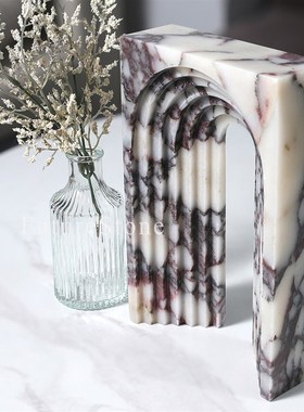 ins风现代天然卡紫大理石拱门摆件酒店公寓样板装饰品摄影棚道具