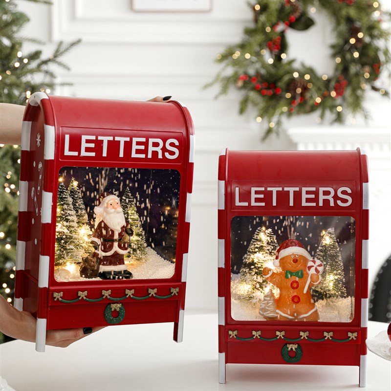 装饰品圣诞微景观发光场景邮箱摆件圣诞节橱窗布置装饰铁艺摆件