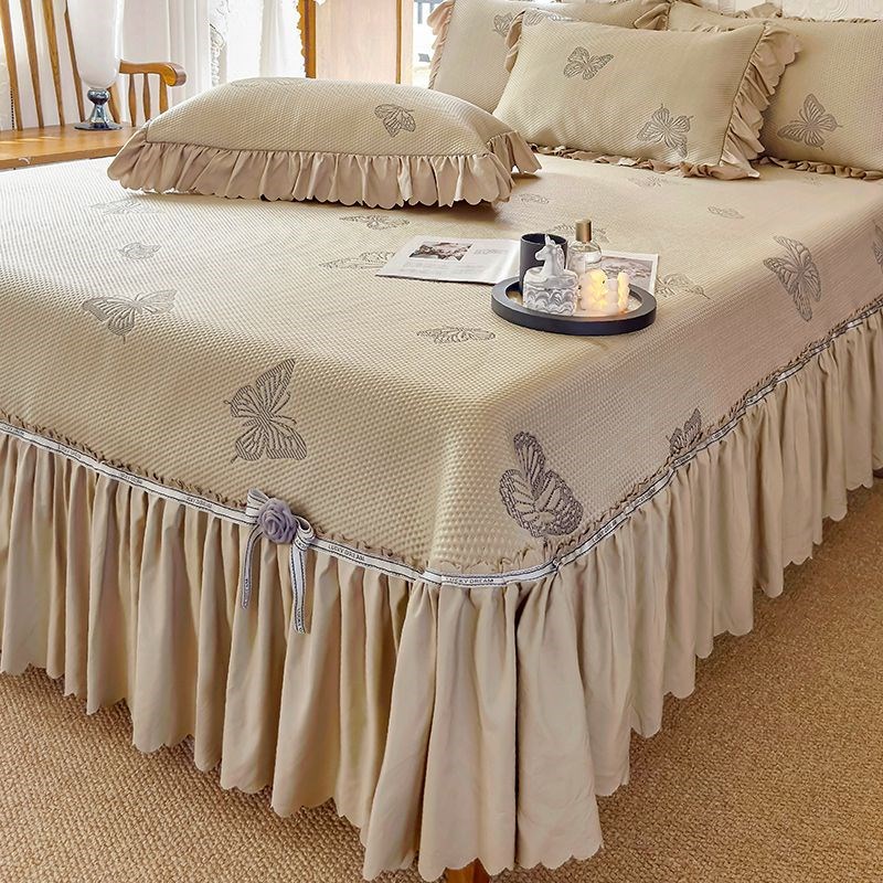 夏季蕾丝床裙款凉席三件套可机洗水洗空调席公主风凉感裸睡软席子