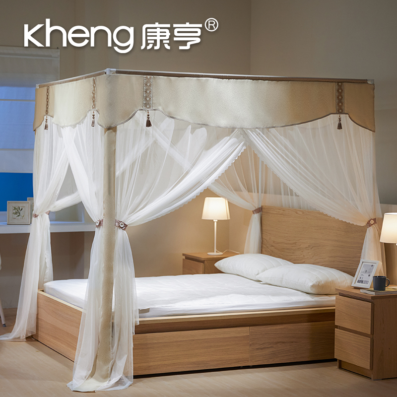 宫廷三开门蚊帐家用简约落地1.2米2米1.8m1.5m床纹账帐子2.0x2.2