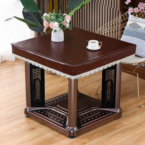 蕾丝边烤火桌皮套免洗防水防烫茶几桌E布烤火架皮罩PU皮烤电炉罩