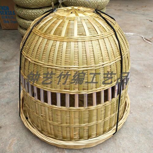 竹编笼精品宠物h鸡媒笼斗鸡笼养宠实用底加密底七彩鸡笼手工编竹