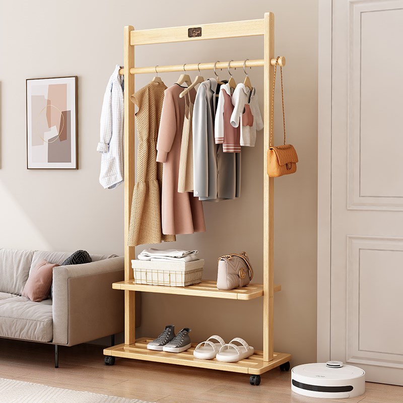 衣帽架实木家用落地卧室可移动简约中式置物收纳挂衣架小型艺术架