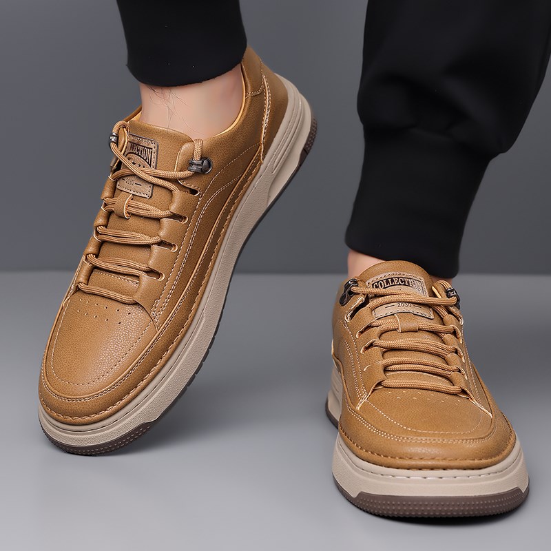 新款板鞋男鞋潮流行厚底运动休闲鞋男款百搭青年软底软面男士皮鞋