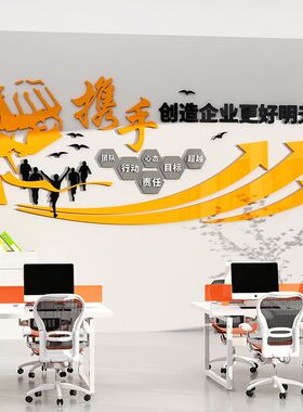办公室司墙壁面装饰挂画企业楼梯激励志标语贴纸形象背景文化设计