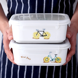 上班族分隔饭盒水果带盖分格陶瓷加热学生长方形T微波炉专用保鲜