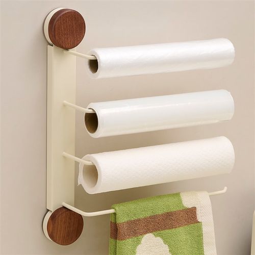 厨房纸巾架保鲜膜收纳架卷纸架抹布挂杆免打孔用纸挂架壁挂式家用