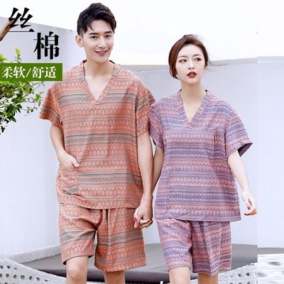 加厚汗蒸服加秋冬款男女花浴服高档纯棉浴衣棉洗浴中心提情侣装