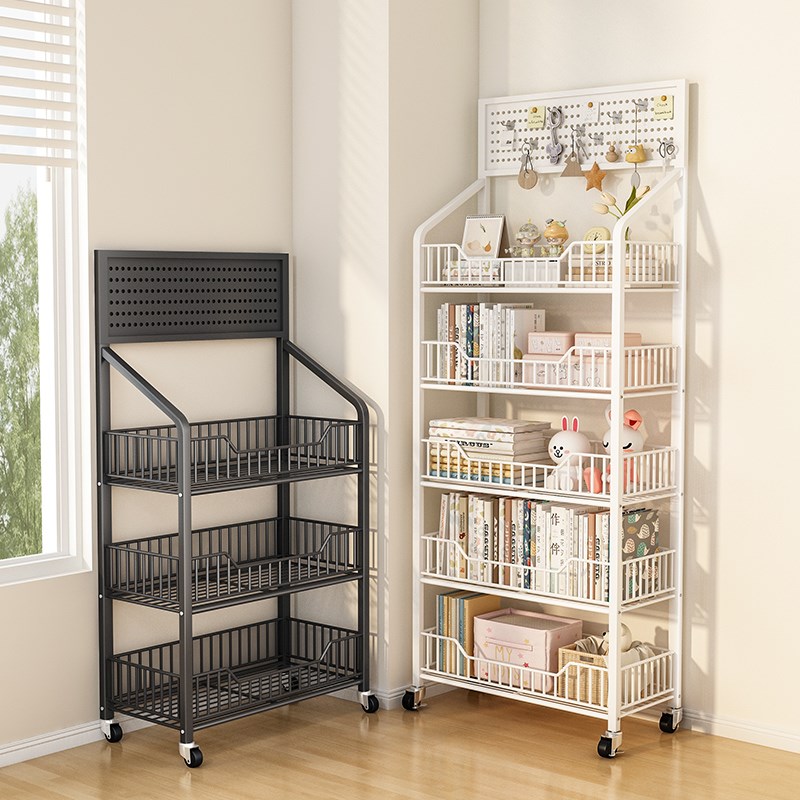 洞洞板收纳架分层置物架DIY多功能移动推车家用书架带轮放置柜子