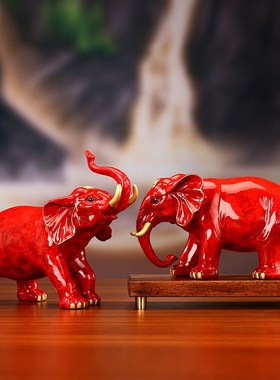 彩铜大象摆件一对客厅玄关电视酒柜办公室工艺装饰品乔迁开业礼品