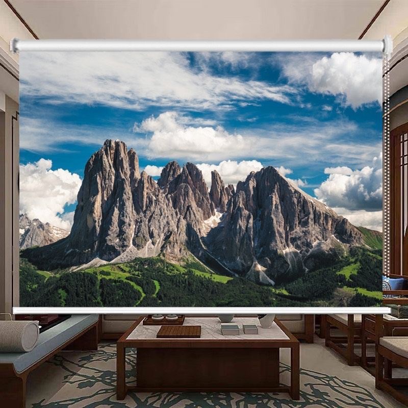 有山无水靠山图风景画卷帘客厅办公室遮阳遮光窗帘升降卷拉式防水
