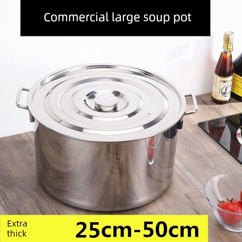 商品不锈钢带盖桶不锈钢汤桶加厚加深大型汤锅大容量储水桶圆桶油