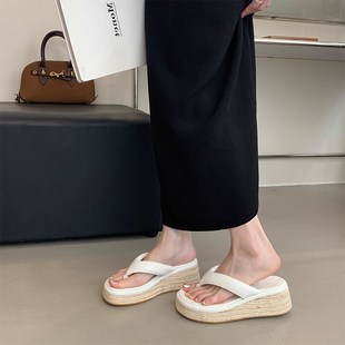 厚底坡跟b夹脚凉拖鞋女时尚外穿2025夏季新款麻绳增高小个子人字