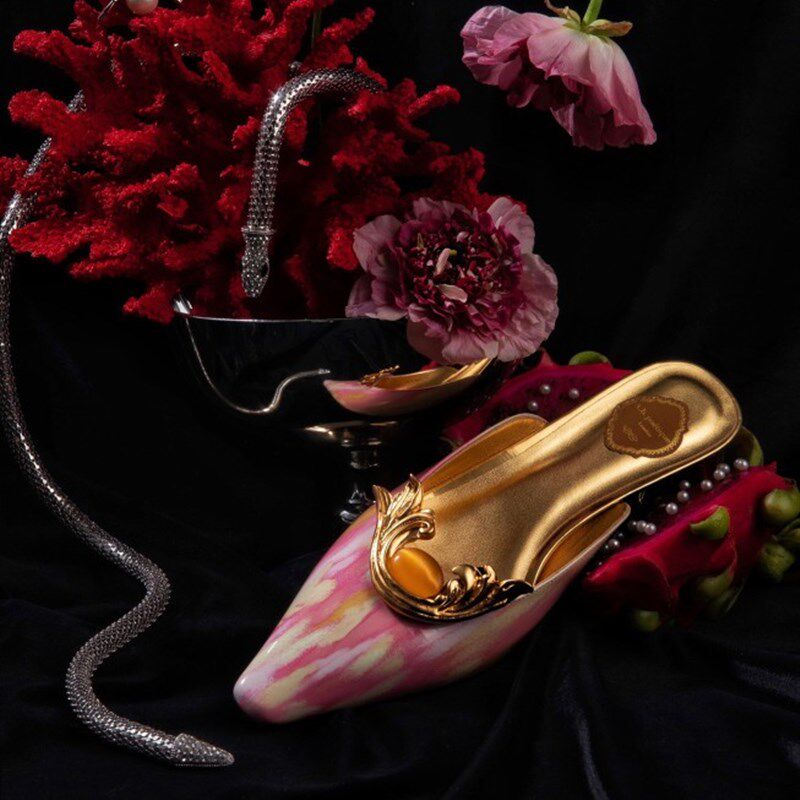 现货A.b.potique艺术手工鞋莨苕叶古典时装鞋尖头拖鞋时尚单鞋