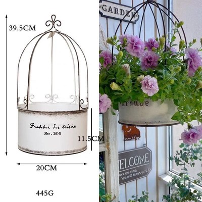 园艺杂货INS可垂吊空中悬挂式铁艺花盆铁皮吊篮吊兰铁盆户外铁桶