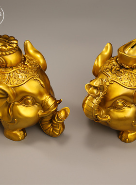 纯黄真铜大象象存钱罐吸水摆件大象存钱罐铜一对玄关铜大象储蓄罐