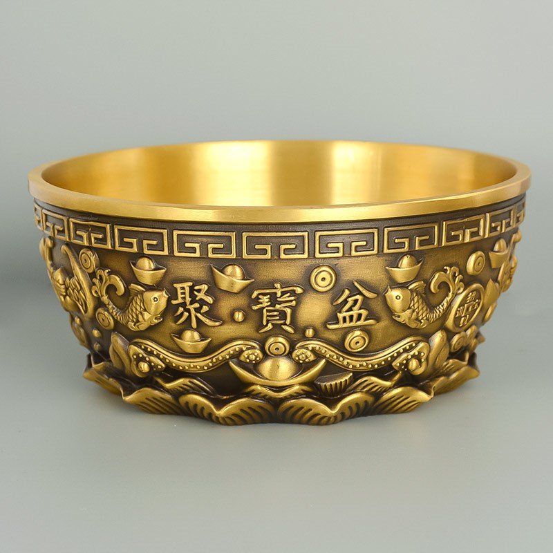 实心纯黄铜招财聚宝盆铜摆件客厅办公室聚财存钱罐黄铜米缸全铜