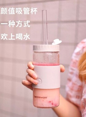 Bobbleware玻璃杯吸管杯女大容量简约大水杯奶茶杯环保奶茶杯便携