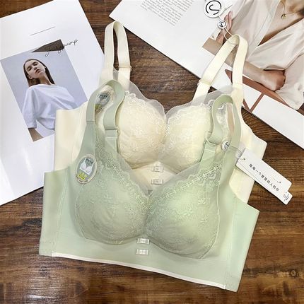 法式6868无磁内衣女无钢圈婴儿棉小胸聚拢蕾丝调整型文胸罩过安检