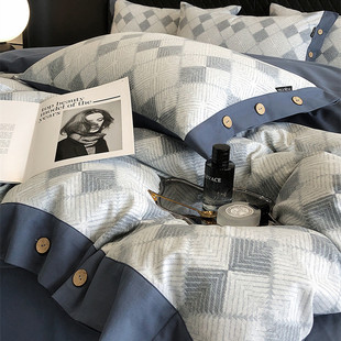 秋冬美式 全棉床单钮扣被套印花床上用品4 200支磨毛加厚纯棉四件式