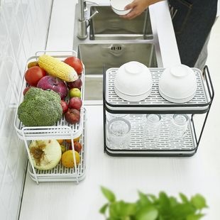 厨房沥水架托盘晾放碗碟水果蔬菜杯子架二层多功能台面收纳置物架