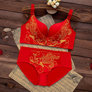 红色内衣结婚新娘内裤 本命年胸罩小胸聚拢蛇年女士文胸无钢圈 套装