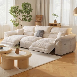 电动多功能沙发客厅猫抓磨砂布大小户型奶油风可调节直排布艺沙发