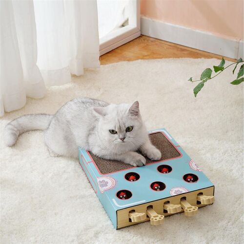 包邮猫咪打地鼠玩具宠物用品猫抓板纸板蓝色带逗猫棒自嗨玩具喵喵