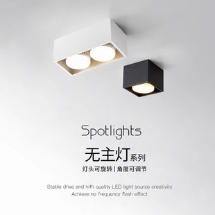 全光谱无主灯斗胆灯led护眼盒子格栅灯防眩极简客厅卧室明装 射灯