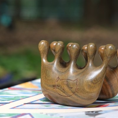 天然绿檀木按摩梳经络梳子头部 宽齿 五齿梳 点穴 手脸身 猫爪梳