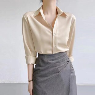 古蒂歌高级感气质通勤白衬衫2024秋季长袖职业百搭醋酸.锻面女衬
