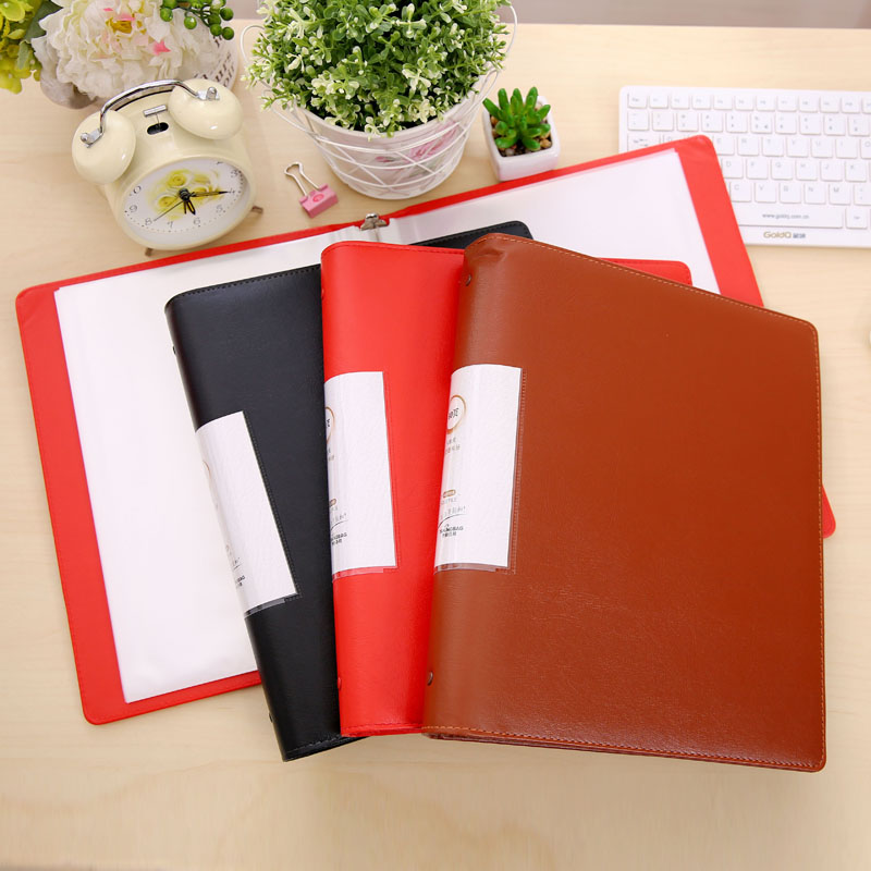 a4/100资料册插页文件夹4孔O型活页60袋40皮质30皮面定制logo