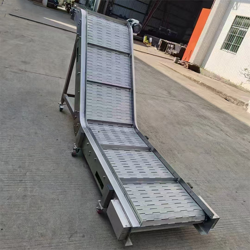 定制304不锈钢链板输送机 食品车间流水线爬坡上料提升机 板链线