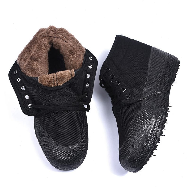 地加厚冬季棉鞋雪女劳高帮工地黑色球鞋活棉鞋男动胶鞋干劳保鞋