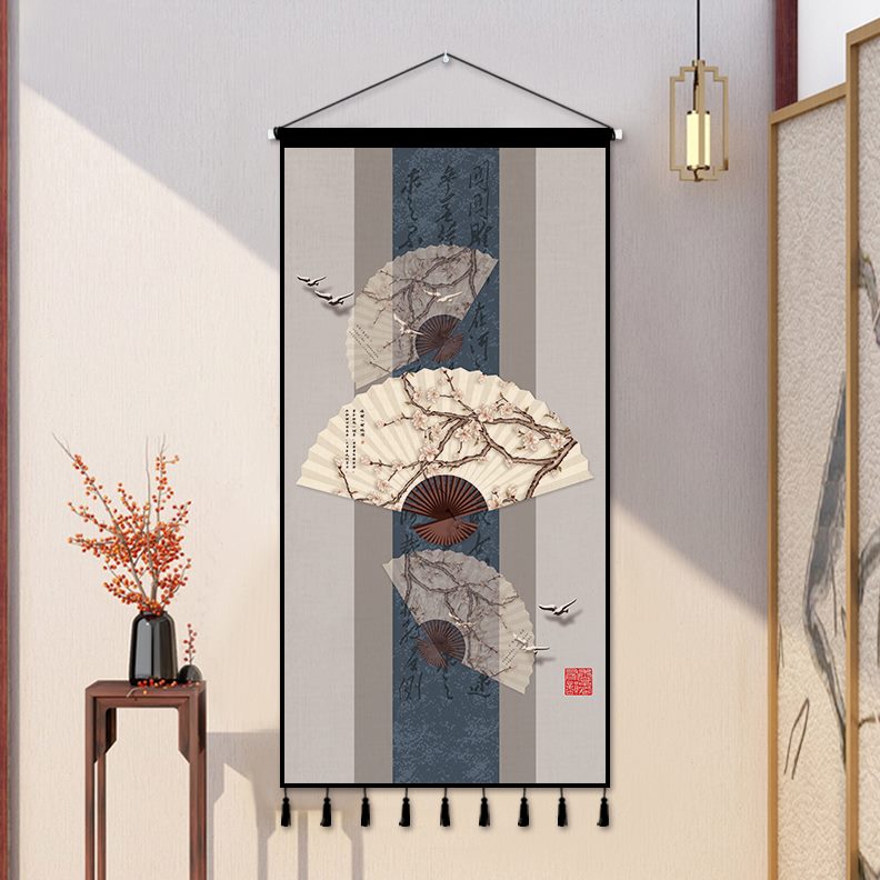 仙鹤风装饰画现代中式墙布图客厅玄关布艺挂画挂毯背景布轻奢挂布图片