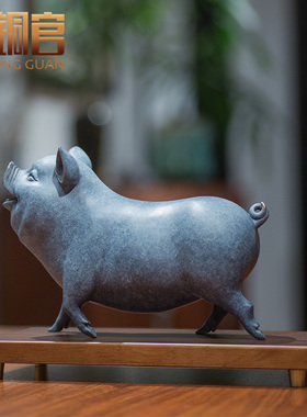 铜猪摆件招可爱猪家居装饰品客厅办公桌酒柜玄关纯手工艺品礼品财