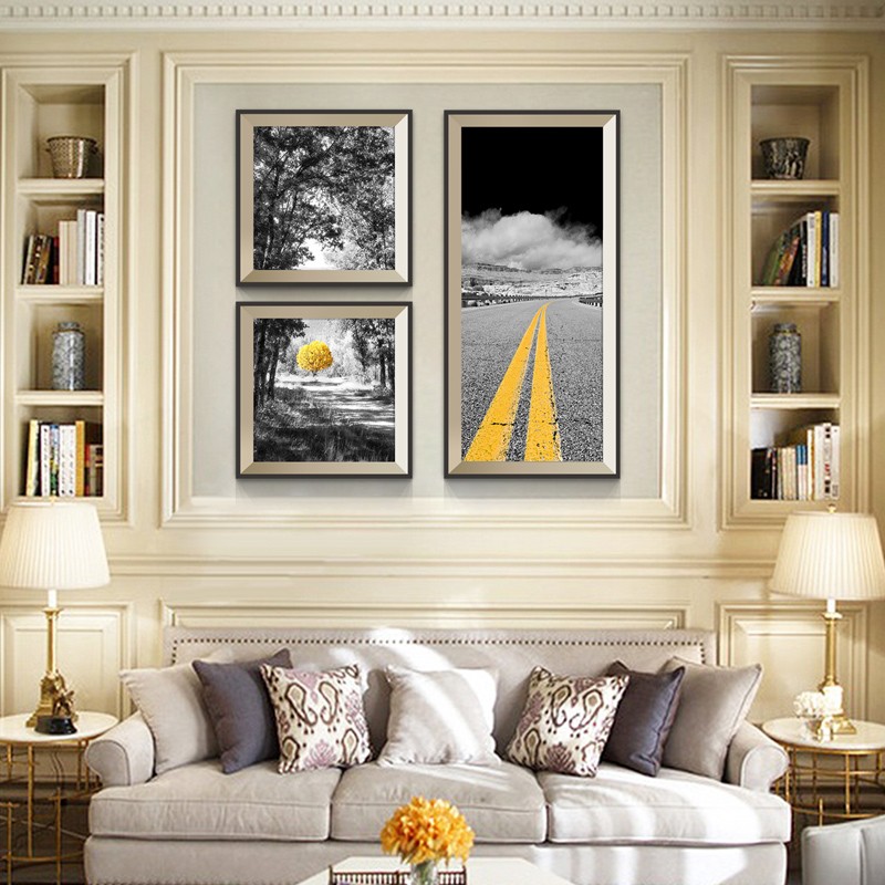 客厅装饰画现代简约壁画简美沙发背景墙画黑白风景餐厅画玄关挂画