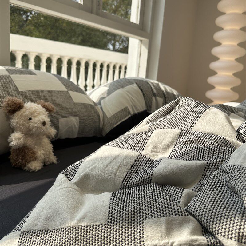 都市简约a风色织水洗棉提花几何黑白四件套1.5m1.8米被套床单公寓