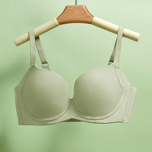 日系无痕一片式 聚拢软钢圈防下垂内衣女大胸显小文胸罩夏 光面薄款