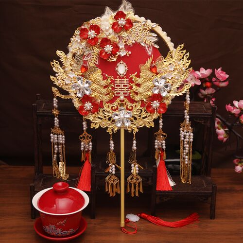 团扇新娘结婚重工双面双色中式新婚礼物送新娘闺蜜diy材料包成品