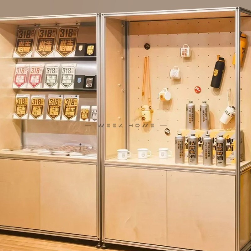 铝型材展示柜陈列柜海洋板简约现代桦木货柜收纳柜储物柜展示架子