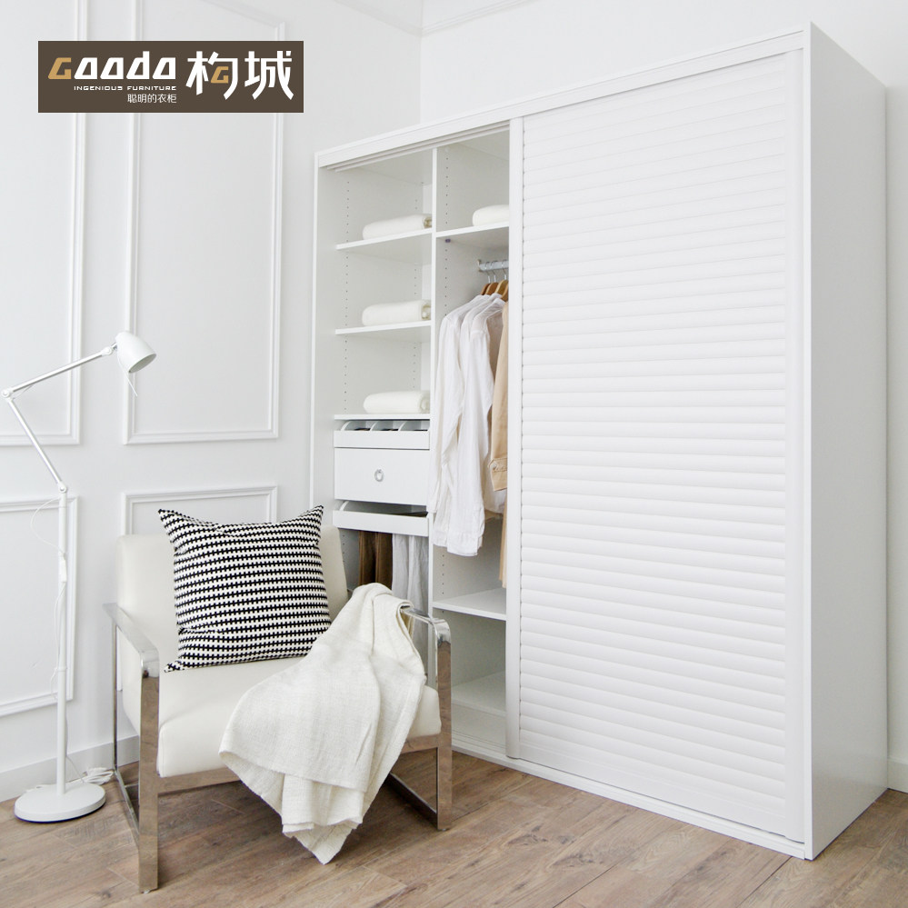 百叶 定制衣柜l整体实木家具欧式百叶推拉门趟门衣柜定做