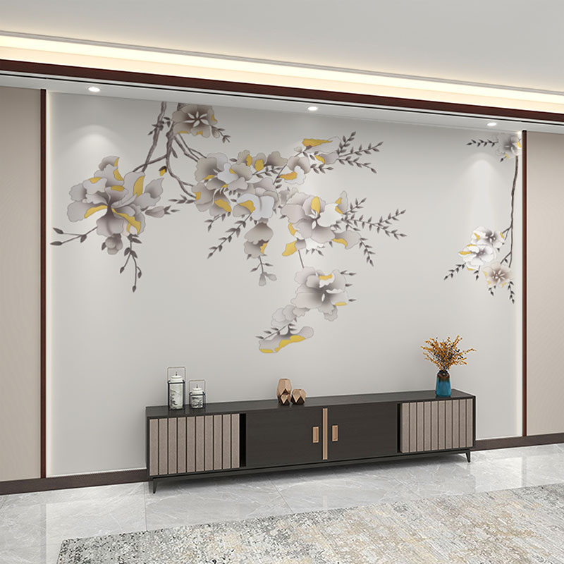 壁纸5D立体中式花鸟电视背景墙壁布卧室墙纸客厅装饰影视壁画图片