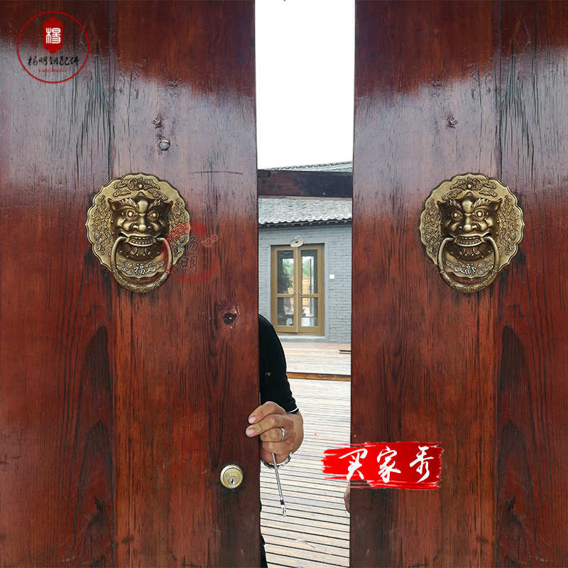中式大门纯铜拉手玻璃门对装拉环兽头门环把手木门铺首祠堂铜门环