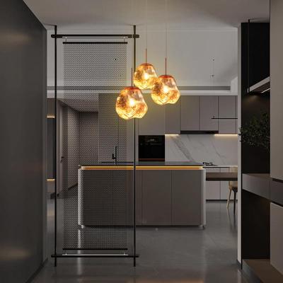 床头吊灯走卧室岩玻988璃冰块道玄关吧台吊线灯设计感创意熔廊过