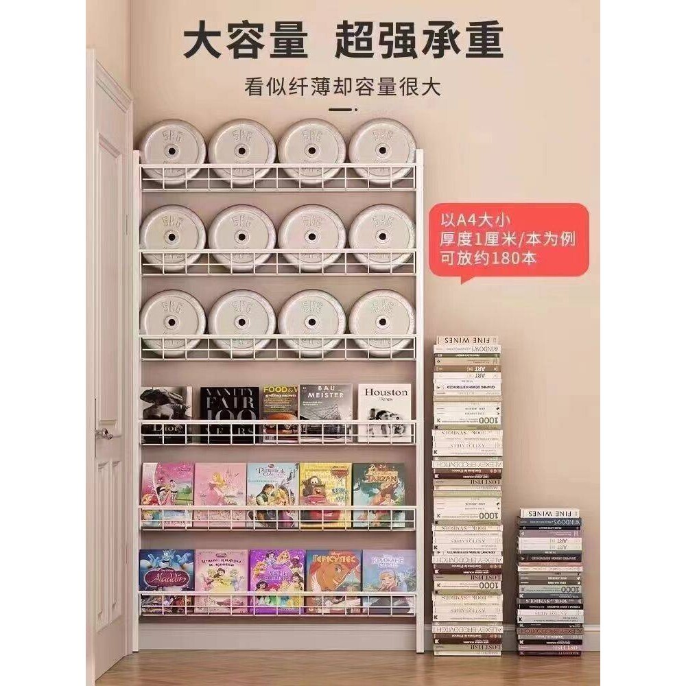 多层门后儿童书架一体靠墙挂墙铁艺儿童壁挂打孔收纳客厅置物架子