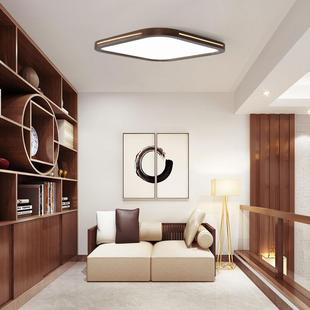 新中道式超客薄厅吸顶灯胡桃木色过阳台卧681室灯木长方形实LED灯