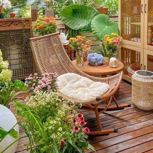 阳台垫休闲躺椅带脚踏家用椅懒人摇椅庭院单人A50005藤户摇外坐摇