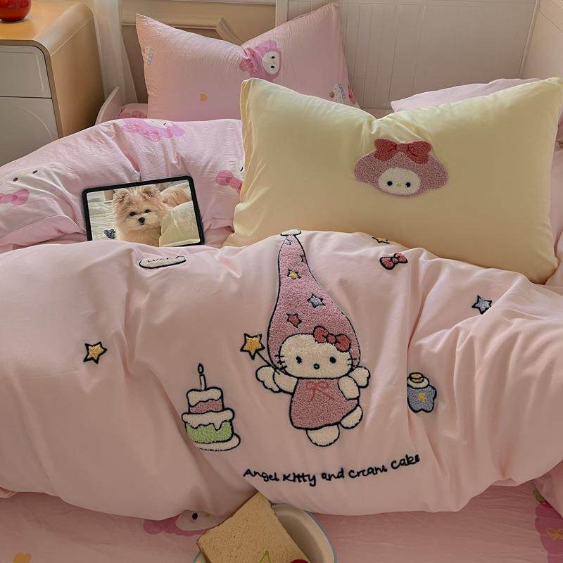 超可爱棉卡通女生kPALM-SYSt猫被套床水洗毛巾绣a类四件套人学生